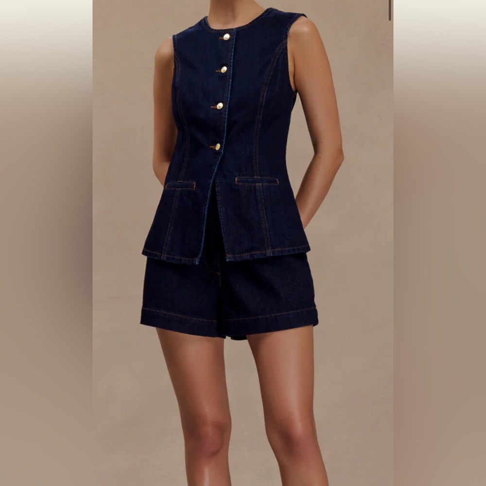 Meshki Abel Sleeveless Denim Button-Up Top and Shorts